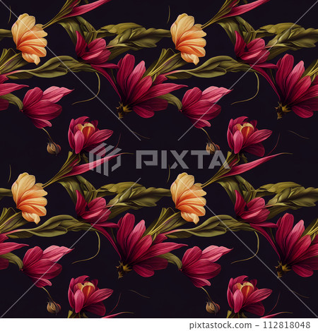 Seamless pattern with red flowers. Generated AI, edited in Photoshop Seamless pattern with red flowers. Generated AI, edited in Photoshop 112818048