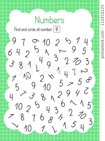 Find and circle number nine simple educational activity for children, outline hand drawn vector illustration, educational printable worksheet, leisure activity learning concept, teacher resources Find and circle number nine simple educational activity for children, outline hand drawn vector illustration, educational printable worksheet, leisure activity learning concept, teacher resources 112818225