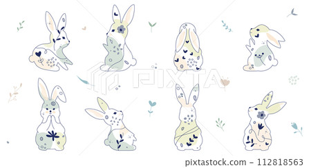 Easter Rabbits set in Boho style Easter Rabbits set in Boho style 112818563