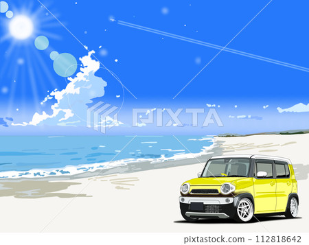 yellow car running on the beach yellow car running on the beach 112818642