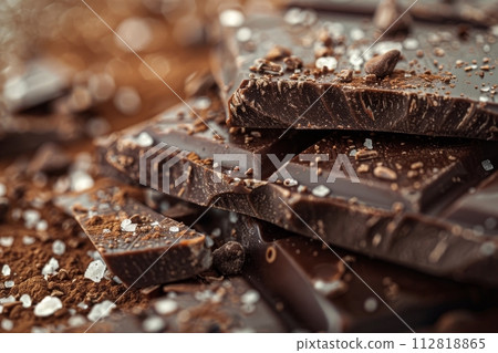 AI-generated content. Gourmet sea salt chocolate with rich cocoa close-up AI-generated content. Gourmet sea salt chocolate with rich cocoa close-up 112818865