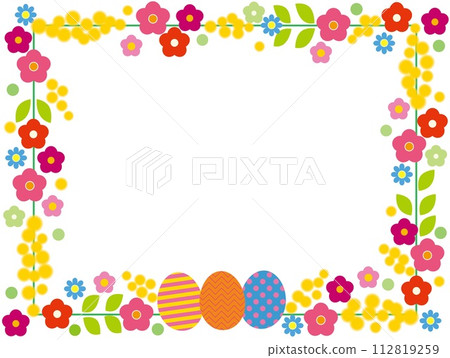 Easter frame flowers eggs white background Easter frame flowers eggs white background 112819259