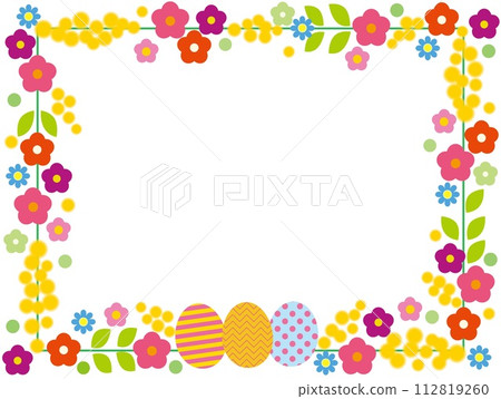Easter frame flowers eggs white background Easter frame flowers eggs white background 112819260