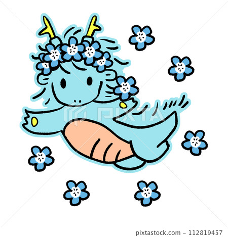 戴著花冠的可愛龍的插圖 112819457