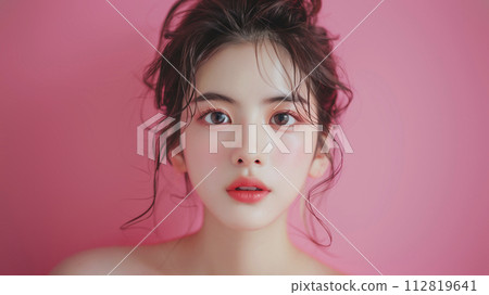 Japanese woman with beautiful skin studio lighting 112819641