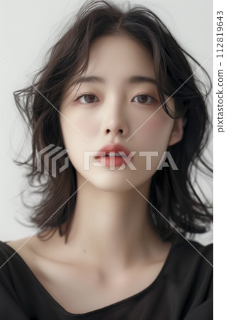 Japanese woman with bob hair studio lighting 112819643