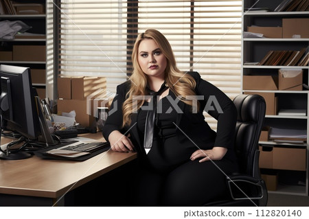Office worker, beautiful woman at workplace. Plus-size manager 112820140