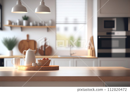 Modern kitchen background. Generative AI, edited in Photoshop. 112820472