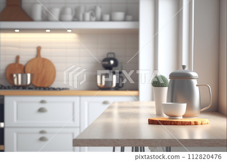 Modern kitchen background. Generative AI, edited in Photoshop. 112820476
