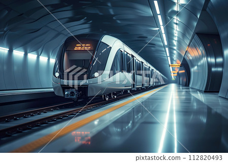 AI-generated content. Sleek Urban new modern futuristic wagon train metro at under subway Generative AI 112820493