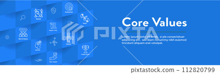 Core Values icon set & web header banner showing icons of core values 112820799