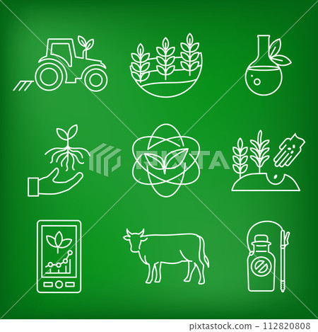Sustainable Farming Icon Set with Maximizing Soil Coverage and Integrate Livestock-Examples for Regenerative Agriculture Icon Set 112820808