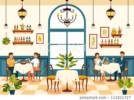 Spanish Restaurant Vector Illustration with Various of Food Menu Traditional Dish Typical Recipe and Cuisine in Flat Cartoon Background Design 112821727