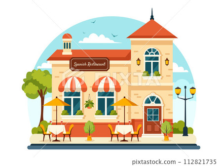 Spanish Restaurant Vector Illustration with Various of Food Menu Traditional Dish Typical Recipe and Cuisine in Flat Cartoon Background Design 112821735