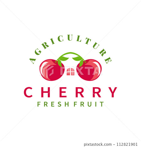 Red berry fruit garden plant silhouette design template cherry logo vector illustration Red berry fruit garden plant silhouette design template cherry logo vector illustration 112821901