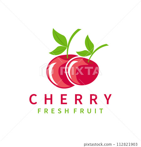 Red berry fruit garden plant silhouette design template cherry logo vector illustration 112821903