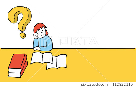學習時有疑問的女性的插圖框架 學習時有疑問的女性的插圖框架 112822119