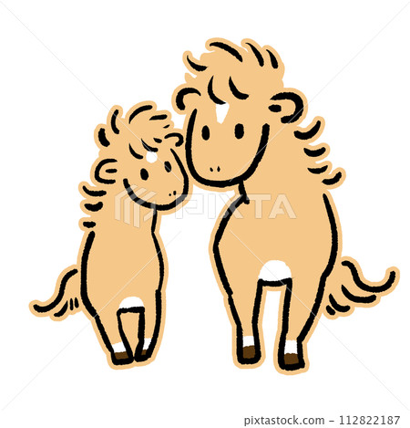 可愛的馬父母和孩子的插圖 可愛的馬父母和孩子的插圖 112822187