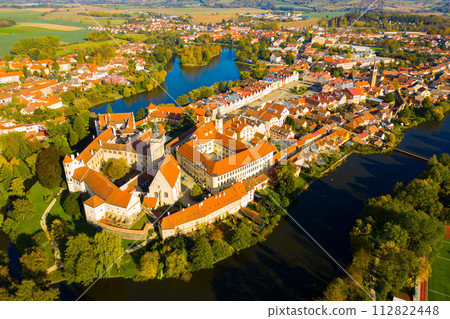 Top view from the drone on the city Telc. Czech Republic 112822448