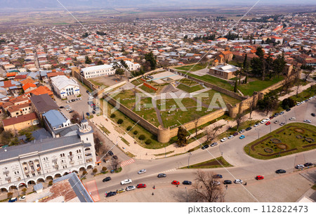Aerial view of Telavi overlooking fortified Batonis Tsikhe Aerial view of Telavi overlooking fortified Batonis Tsikhe 112822473