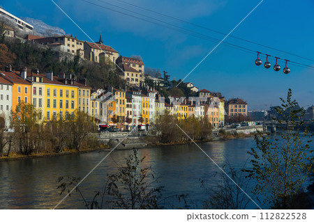 French Alps and Grenoble cable car in autumn, France 112822528