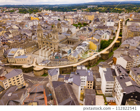 Panoramic view from drone on the city center Lugo. Galicia. Spain 112822541