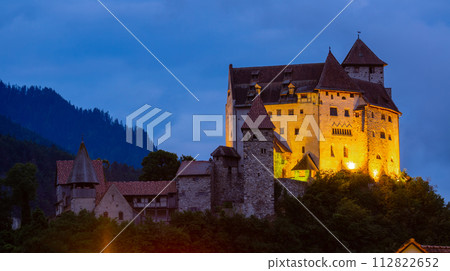 Night view of Gutenberg Castle in Balzers village, Liechtenstein 112822652