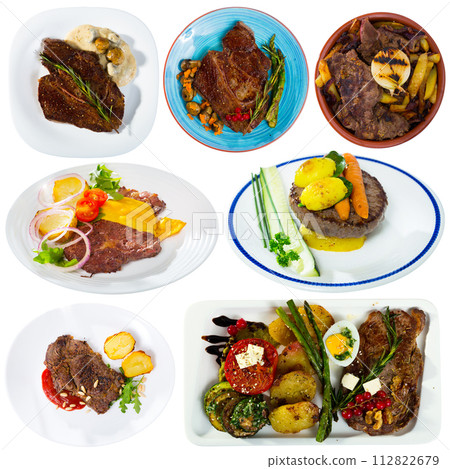 Assorted beef dishes on a white background Assorted beef dishes on a white background 112822679