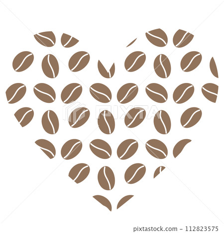 Heart shaped coffee beans in trendy soft brown color in minimalistic style. Greetings design concept Heart shaped coffee beans in trendy soft brown color in minimalistic style. Greetings design concept 112823575