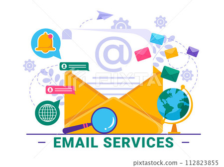 Email Service Vector Illustration with File Correspondence Delivery, Electronic Mail Message and Business Marketing in Flat Cartoon Background Email Service Vector Illustration with File Correspondence Delivery, Electronic Mail Message and Business Marketing in Flat Cartoon Background 112823855