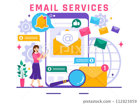 Email Service Vector Illustration with File Correspondence Delivery, Electronic Mail Message and Business Marketing in Flat Cartoon Background 112823859