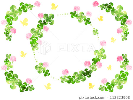 clover, red grass, frame, set, cute, illustration, spring 112823908