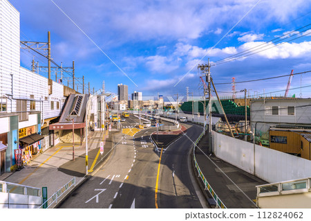 Sagamihara cityscape in Japan, overlooking Hashimoto Station and the new construction of Kanagawa Prefecture Station (tentative name) on the Chuo Shinkansen (right side of the screen) 112824062