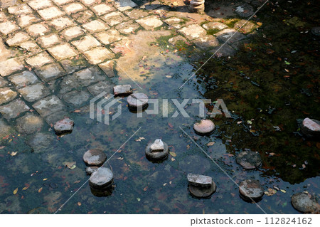 Ruins of Great Basilica in Butrint National Park, Buthrotum, Albania. Triconch Palace at Butrint Life and death of an ancient Roman house Historical medieval Venetian Tower surrounded. High quality 112824162