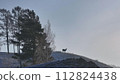 Deer Standing on Top of Snow Covered Hill 112824438
