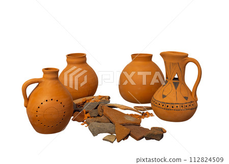 clay jugs isolated on white background clay jugs isolated on white background 112824509