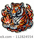 tiger with abstract floral pattern, tiger flames sticker tiger with abstract floral pattern, tiger flames sticker 112824554