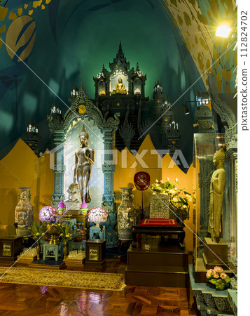 Beautiful main hall of a Buddhist temple in Thailand / Samut Prakan, Thailand 112824702