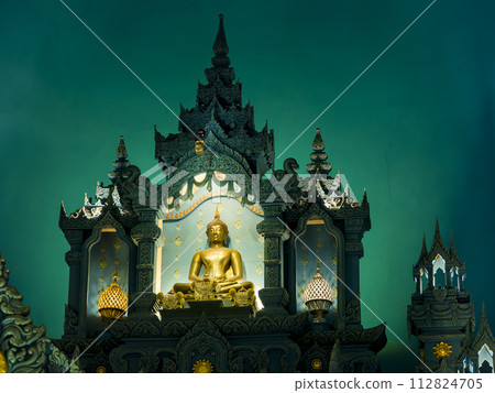 Buddha statue in the main hall of a Buddhist temple in Thailand / Samut Prakan, Thailand 112824705