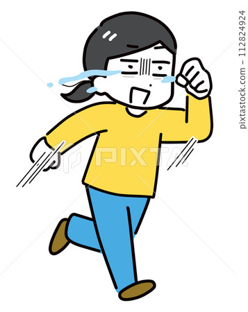 一名身著便衣的年輕女子一邊哭泣一邊拼命奔跑(全身) 一名身著便衣的年輕女子一邊哭泣一邊拼命奔跑(全身) 112824924