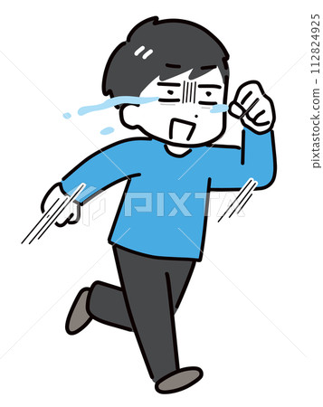 一名身著便衣的年輕男子一邊哭泣一邊拼命奔跑(全身) 一名身著便衣的年輕男子一邊哭泣一邊拼命奔跑(全身) 112824925