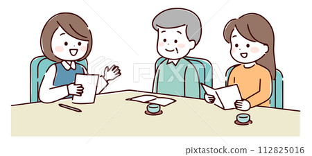 A family consulting about long-term care insurance services A family consulting about long-term care insurance services 112825016