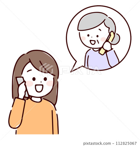 A woman and a senior woman happily talking on the phone 112825067