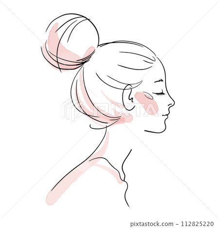 Beautiful vector line art, beautiful portrait of a girl in profile. 112825220