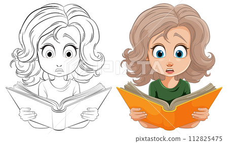 Surprised Young Girl Reading a Book 112825475