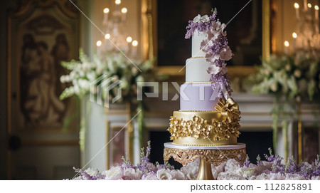 Wedding decor with lavender theme, floral decoration design and beautiful decor setting arrangement 112825891