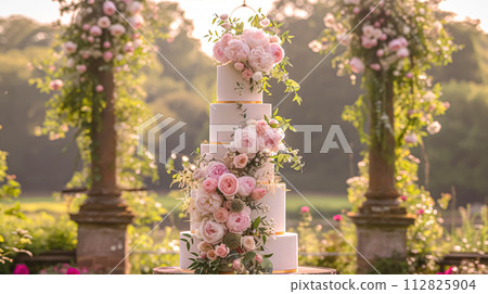 Wedding decoration with peonies, floral decor and event celebration, peony flowers and wedding ceremony in the garden, English country style 112825904