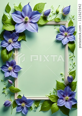 Branch with clematis flowers. Branch with clematis flowers. 112825942