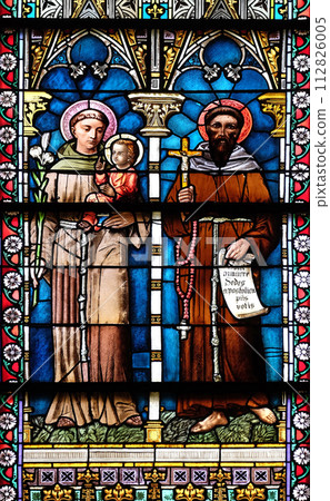 Stained glass window in Cathedral of St Nicholas in Novo Mesto, Slovenia 112826005