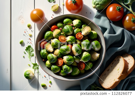 Brussels sprouts salad with vegetables. 112826077